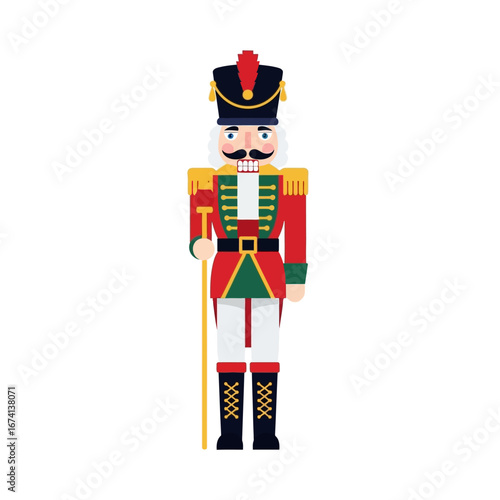 Traditional Wooden Nutcracker Toy Soldier with Staff