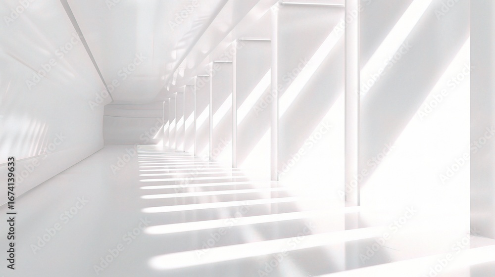 Obraz premium White room with bright sunlight and shadows, minimalist style.