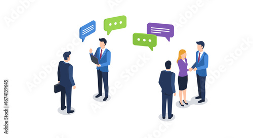 Isometric business communication: teamwork and collaboration concept