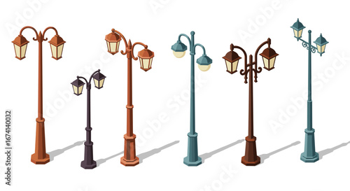 Elegant collection of vintage street lamps in various styles and colors