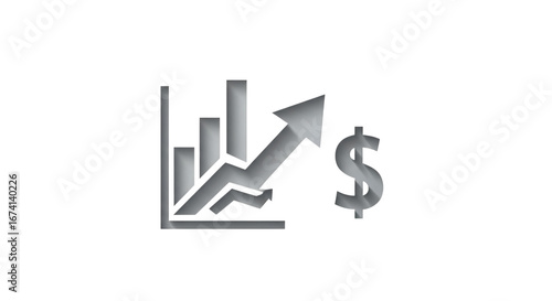 Metallic financial growth chart with arrow and dollar symbol icon