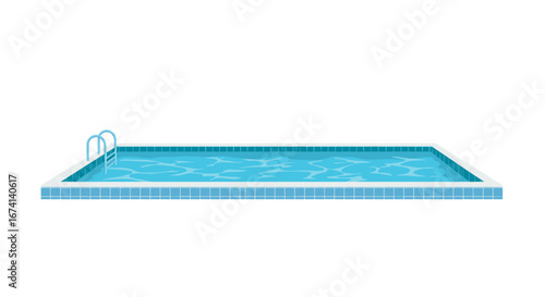 Realistic swimming pool design with ladder on white background