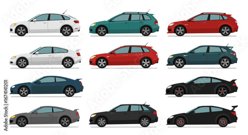 Collection of various car models in different colors and styles