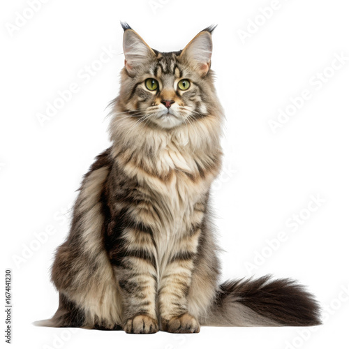 Majestic maine coon cat isolated on transparent background