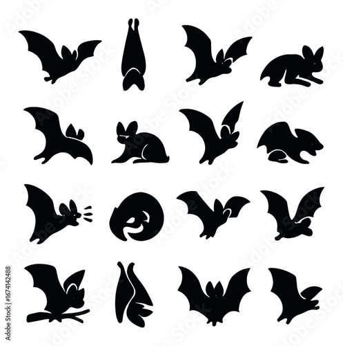 Silhouette halloween icons set featuring bat and rabbit symbols