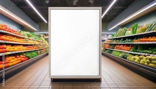 blank white frame poster mockup in the supermarket for advertising product