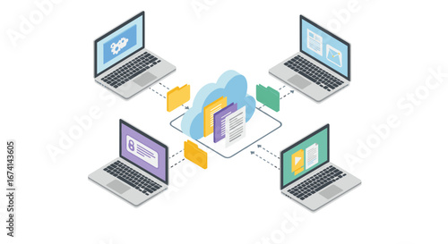 Isometric cloud computing with laptops and data folders