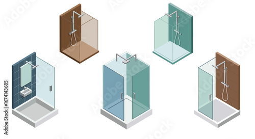 Isometric shower designs: modern bathroom enclosures with glass panels