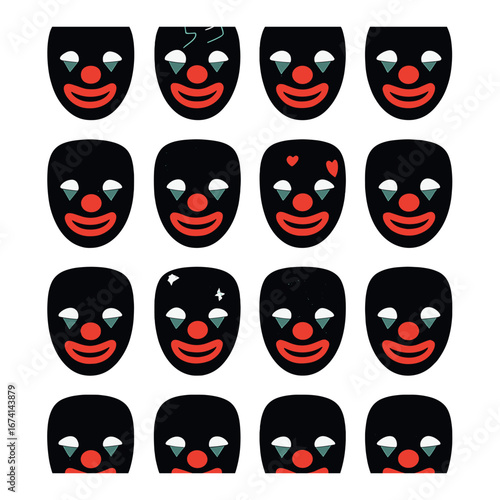 Silhouette emoji icon set featuring happy, sad, angry, love, laughing faces