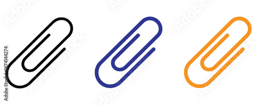 Paper clip icon. Simple outline style. Paperclip, attach, document clip, staple, fastener, page clamp, office concept Colorful paperclips lined up for organization in black blue and orange hues