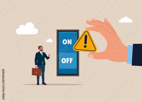 Switches with showing exclamation attention sign. Turn on and off using light switches. Conserve energy by turning off the lights when they are not in use. Large global error. Vector illustration