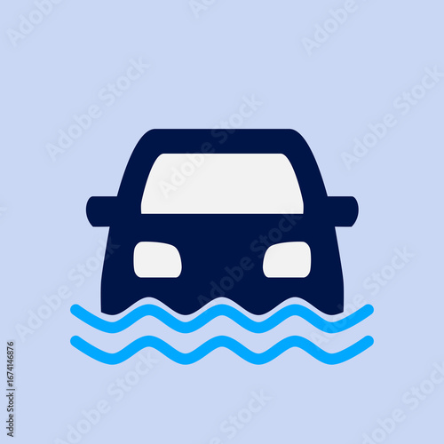 Natural disaster floods, a symbol of the flood disaster, car on flood