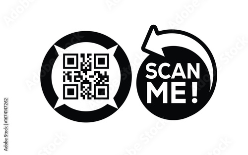 QR code scan icon set. Scan me frame. QR code scan for smartphone. QR code for mobile app, payment and identification. Vector illustration.