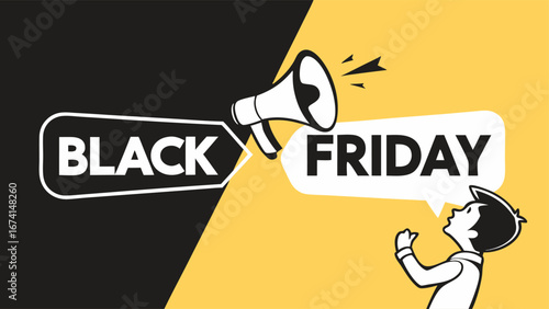 Black friday announcement with a megaphone and a person