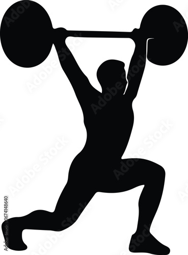 Illustrator Vector Athlete lifting barbell in clean and jerk exercise silhouette