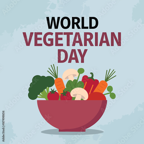Vector art of world vegetarian day celebrated with a vibrant illustration of a bowl overflowing with fresh vegetables and healthy ingredients