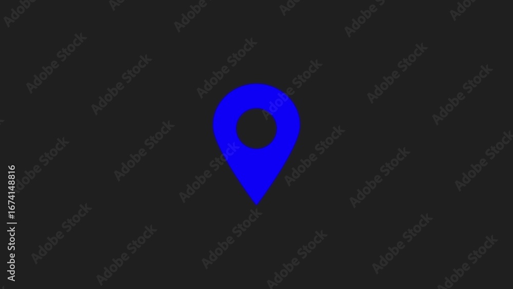 Fototapeta premium Abstract glowing blue location pin marker on a dark background representing navigation and destination