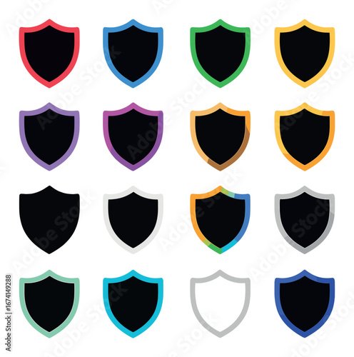 Silhouette security icon set featuring shield, lock, firewall, and password symbols