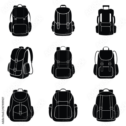 set of travel backpack silhouette vector illustration