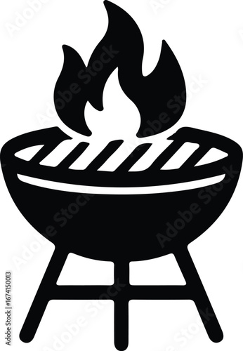 Illustrator Vector Burning barbecue grill with flame summer cookout silhouette