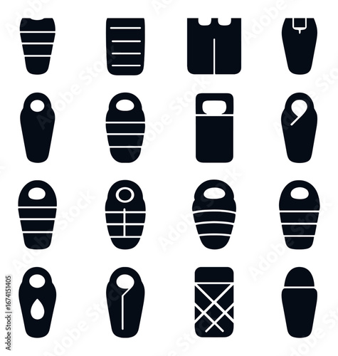 Silhouette swaddling icon set featuring styles like zigzag, buttoned, double-layer, and cocoon wraps