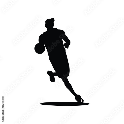 Silhouette of a basketball player dribbling a ball sport athlete