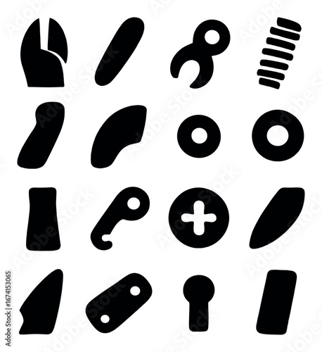 Silhouette tool icon set featuring wrench, screwdriver, pliers, nuts, bolts, saw, and hammer symbols