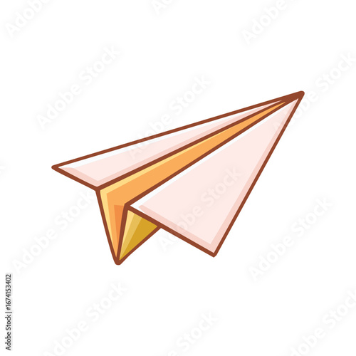 A simple cartoon-style paper airplane, designed with orange and white colors