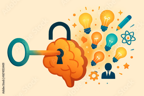 Unlocking Potential: Symbolic Illustration of Gaining Access to Creativity and Ideas