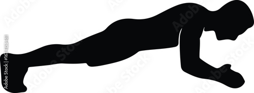 Illustrator Vector Man doing plank workout exercise silhouette