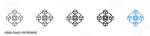 Blockchain Technology Icon Different Style Outline Collection Set 