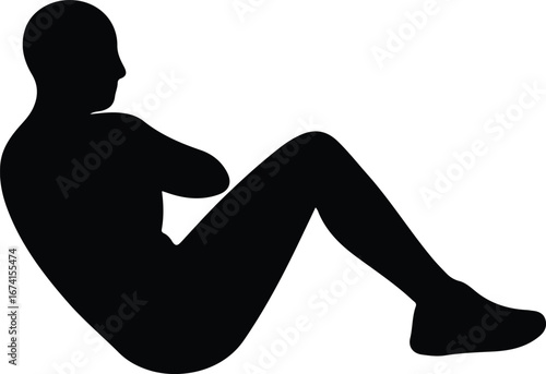 Illustrator Vector Person doing sit-up exercise black simple design silhouette