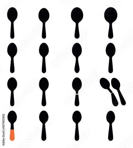 Silhouette kitchen icon set featuring spoon, cutlery, utensil, kitchenware, and culinary symbols