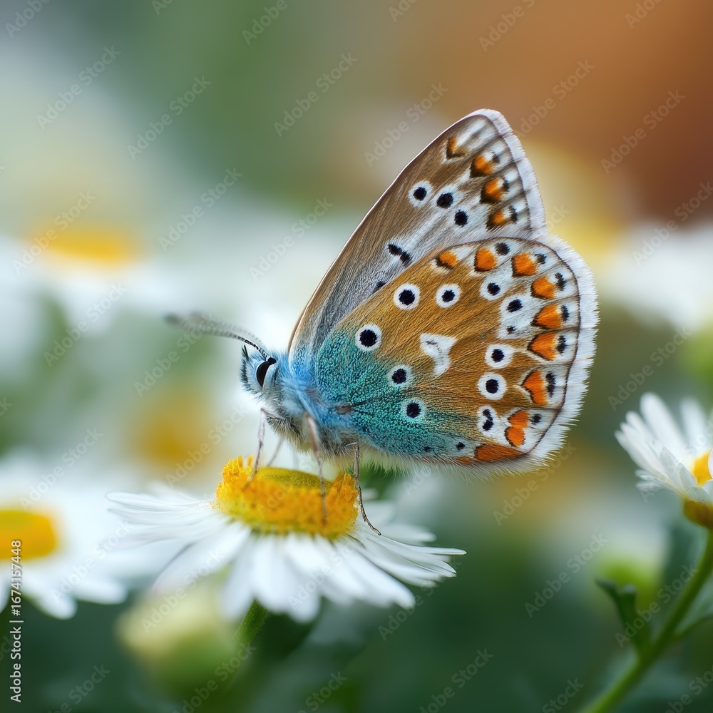 Obraz premium Butterfly on Daisy Flower, Close-up, Nature, Macro Photography.