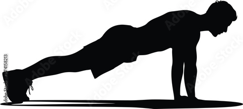 Silhouette of man doing push-ups on white background male fitness