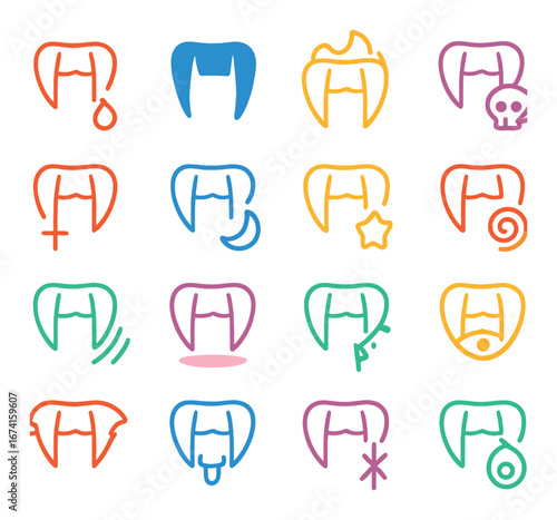 Flat gaming icons set featuring health, mana, strength, defense, agility, and magic skills