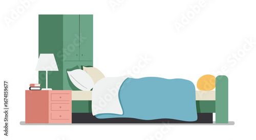 Minimalist bedroom interior with modern furniture and cozy elements