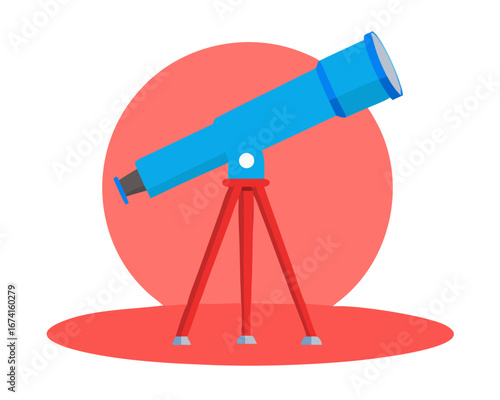 Blue telescope on a red tripod isolated on transparent background