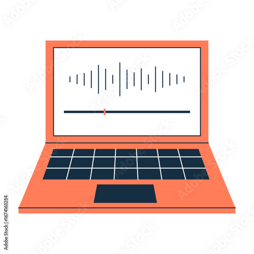 Podcast laptop. Media and online communication element. Vector illustration.