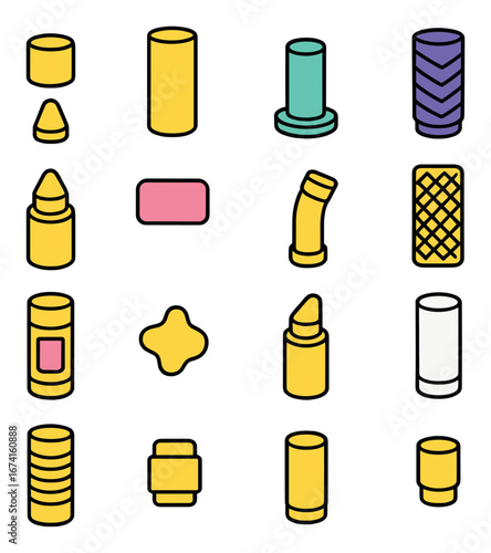 Linear beauty products icon set featuring lipstick, lotion, cream, deodorant, and perfume symbols