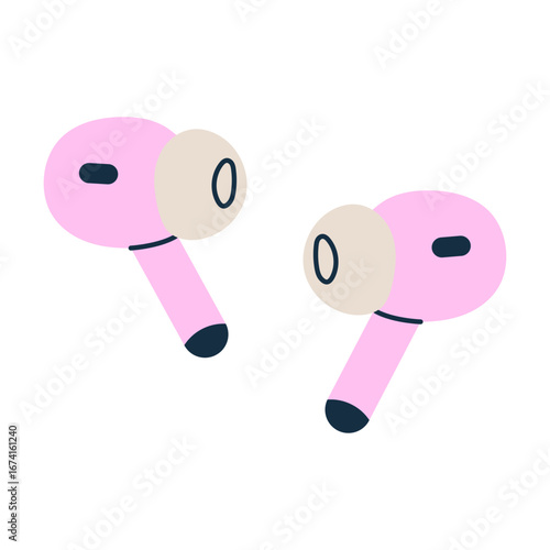 Vacuum wireless headphones. Device for listening to music and podcasts. Vector illustration.