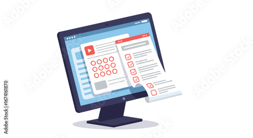 Digital interface with streaming services and online survey on computer screen