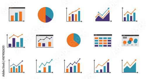 Colorful chart collection: diverse graphical data representations in flat design
