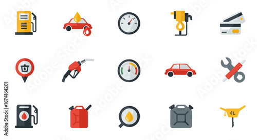 Automotive service icons set: fuel, repair, and maintenance in modern flat style