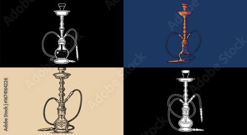 vector set of Hookah, Shesha