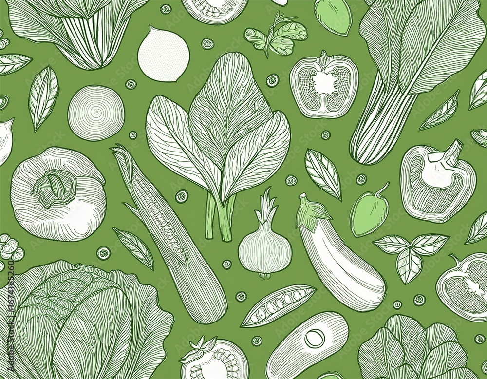 seamless green vegetable pattern outline sketch design for backgrounds and prints seamless green vegetable pattern outline sketch design for backgrounds and prints