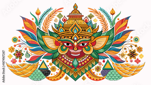 Thai ethnic decorative elements vector. Element ethnic, decorative ornament, ethnic thai illustration white background 