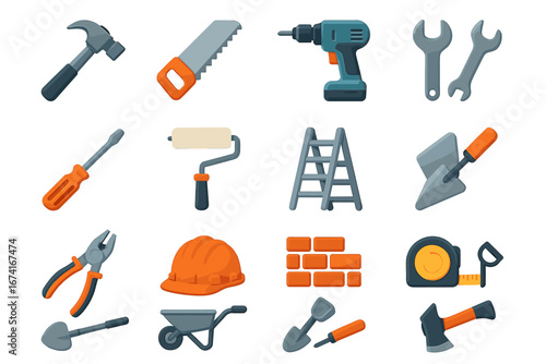 Collection of various construction and diy tools with safety equipment