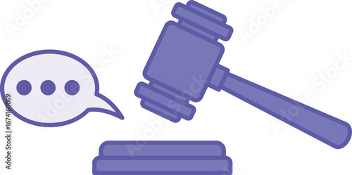 Colored Verdict Icon. Vector Illustration. Judge Gavel and Speech Bubble. Jury Decision on Guilt or Innocence of the Defendant. Justice Concept