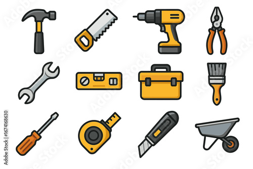 Collection of essential hand tools and equipment for diy and construction tasks